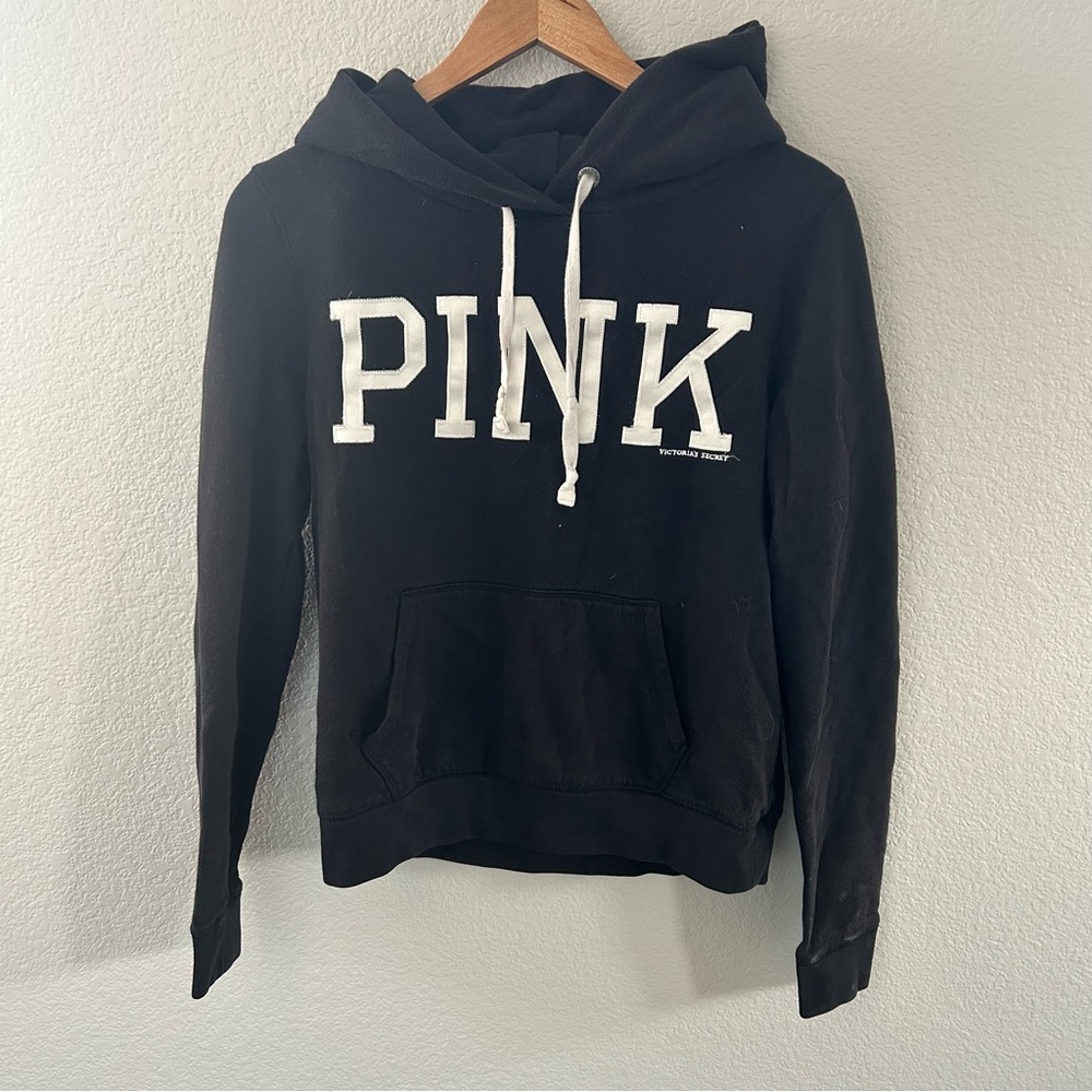 PINK Victoria's Secret Black Hoodie Sweatshirt with White Logo